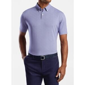 Peter Millar Polo Men Large Ace Cotton Blend Lilac Collared Short Sleeve Golf